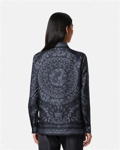 versace black barocco shirt|Versace silk shirt price.